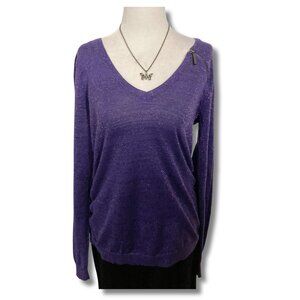 DKNY JEANS Sparkly purple thin knit v-neck sweater w/ zipper ~ SMALL MEDIUM top